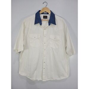 Plains Western Wear Mens 2X Big Man White Short Sleeve Button Up Denim Collar